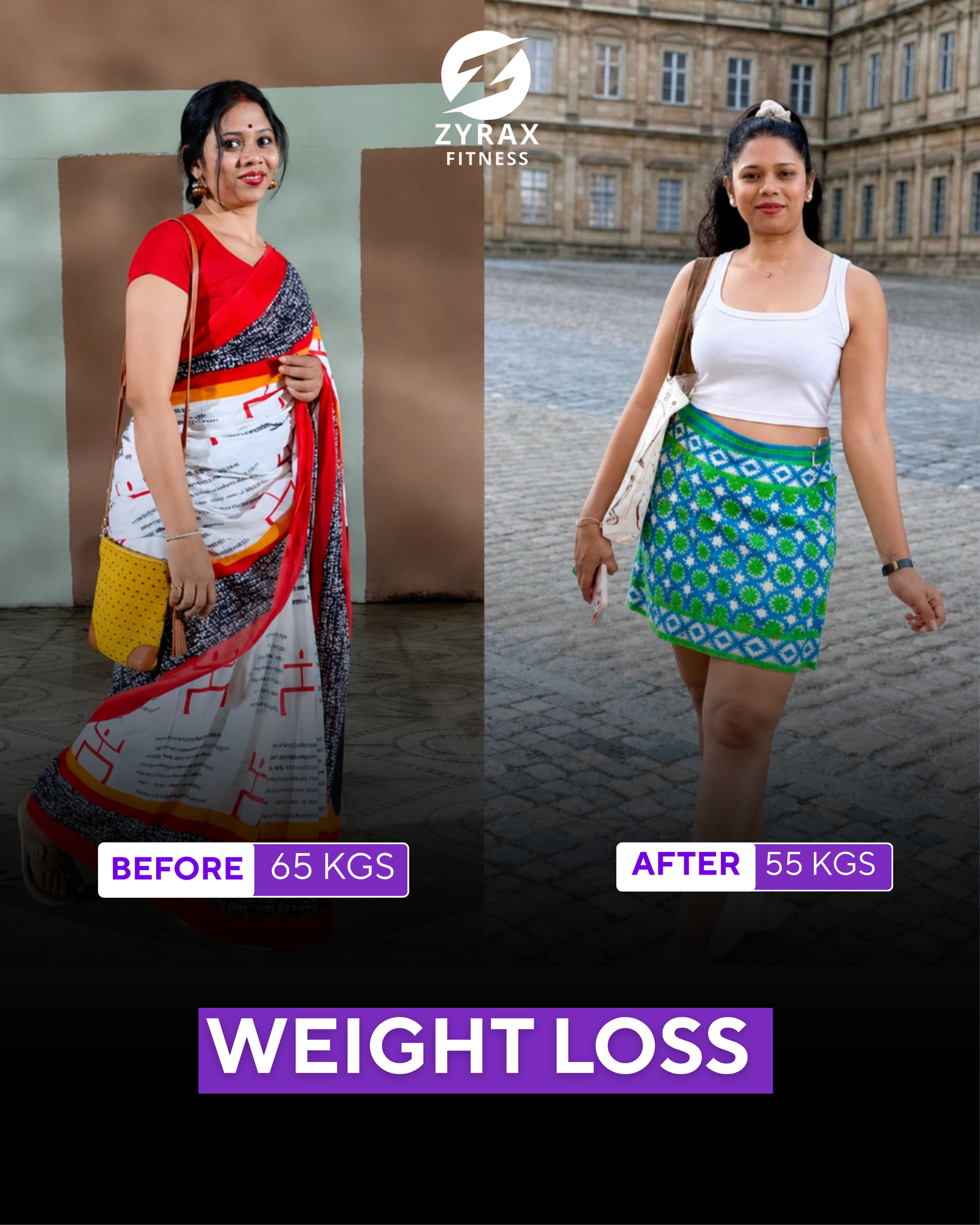 Zyrax Fitness member's before and after transformation with online Zumba classes
