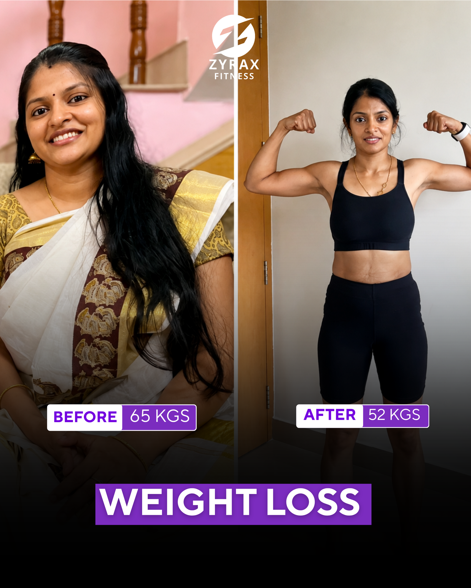 Zyrax Fitness member's weight loss transformation with Zyrax online Zumba classes